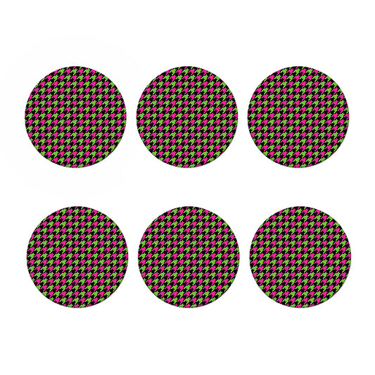 Pink And Green Houndstooth Pattern Print Coaster Set