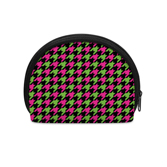 Pink And Green Houndstooth Pattern Print Coin Purse