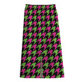 Pink And Green Houndstooth Pattern Print Cotton Front Slit Maxi Skirt
