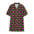 Pink And Green Houndstooth Pattern Print Cotton Hawaiian Shirt