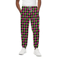 Pink And Green Houndstooth Pattern Print Cotton Sweatpants