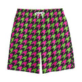 Pink And Green Houndstooth Pattern Print Cotton Shorts