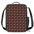 Pink And Green Houndstooth Pattern Print Crossbody Lunch Bag