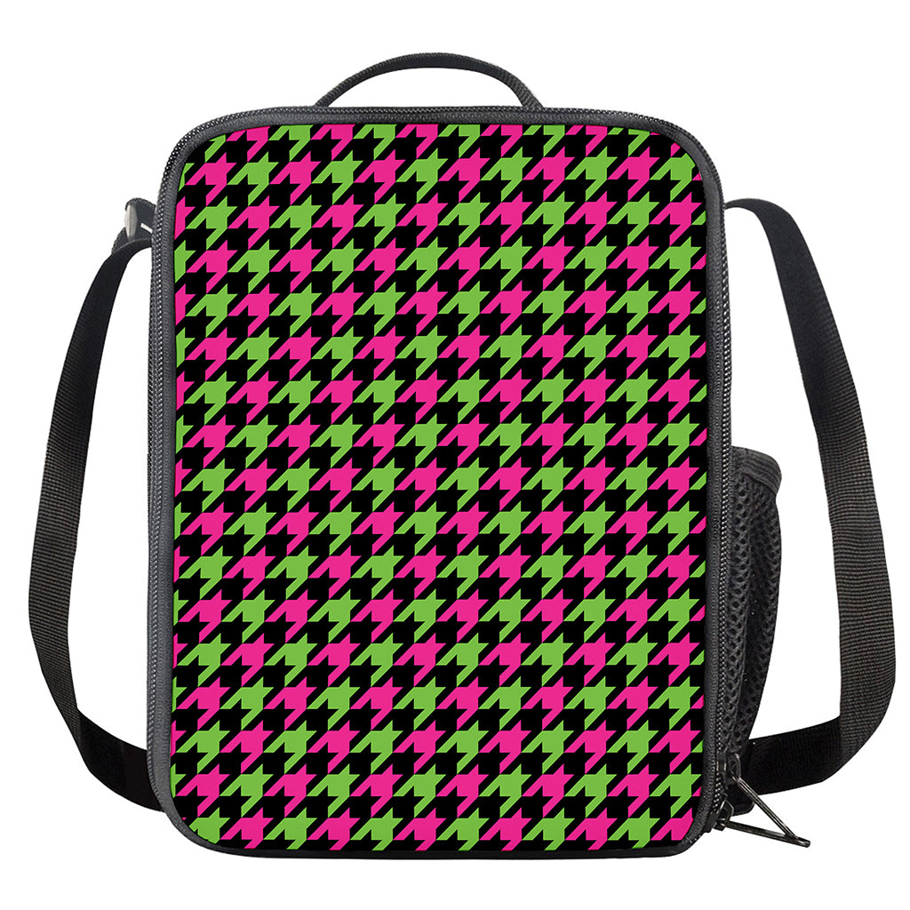 Pink And Green Houndstooth Pattern Print Crossbody Lunch Bag