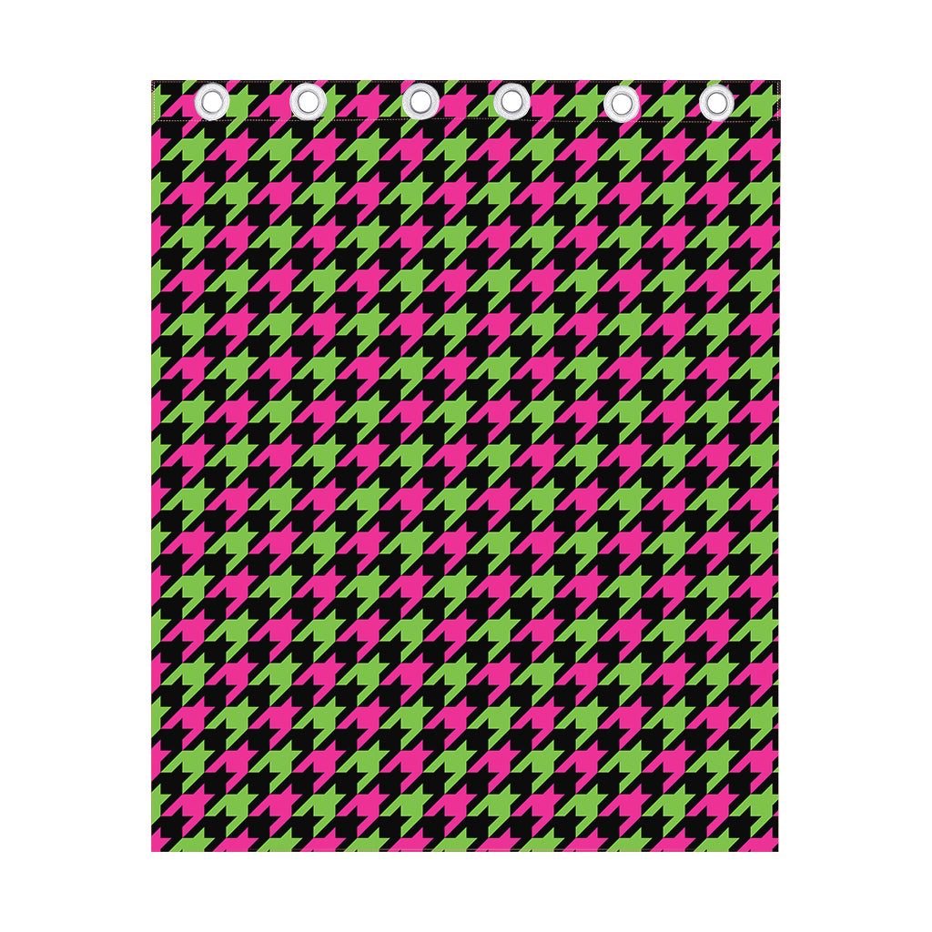 Pink And Green Houndstooth Pattern Print Curtain