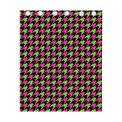 Pink And Green Houndstooth Pattern Print Curtain