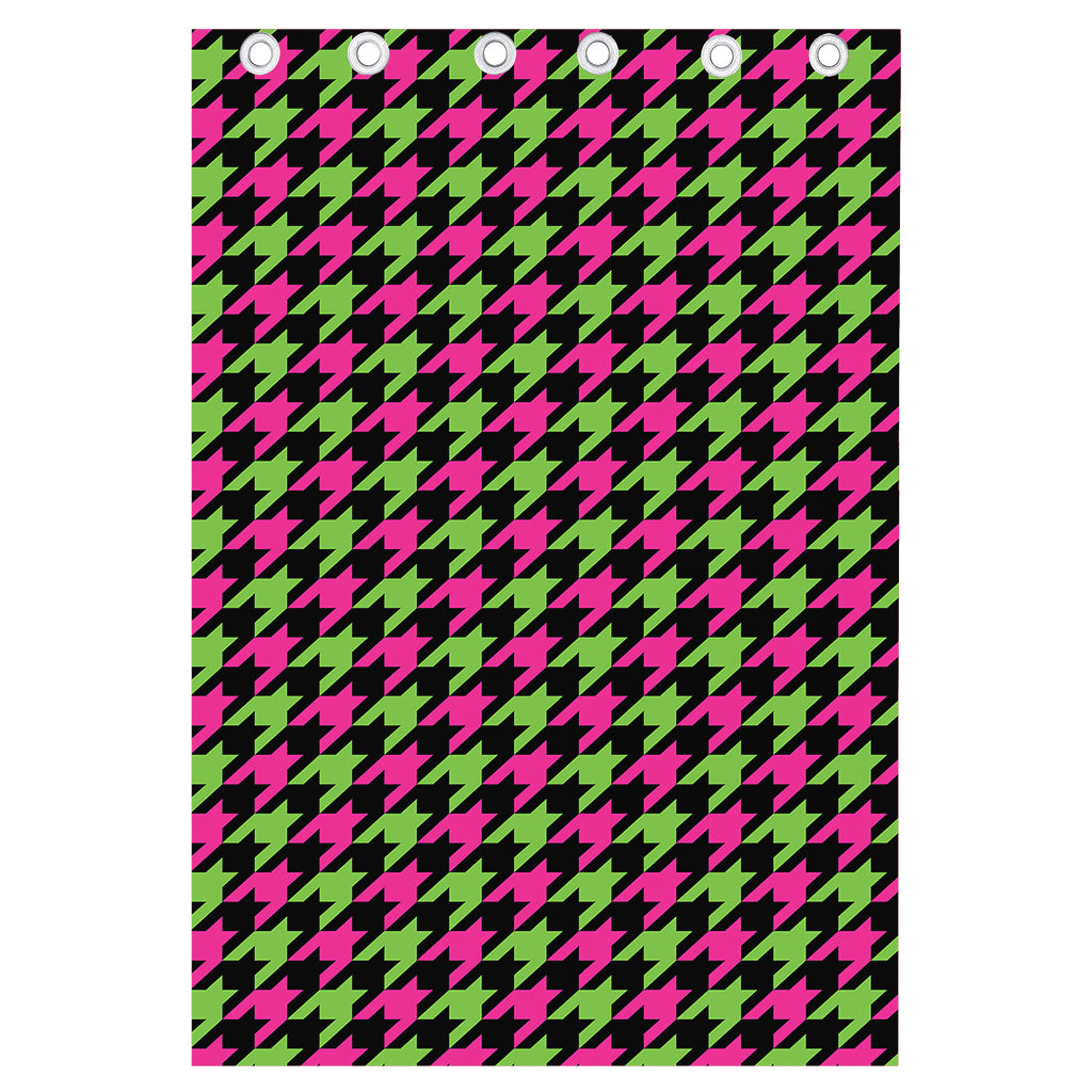 Pink And Green Houndstooth Pattern Print Curtain