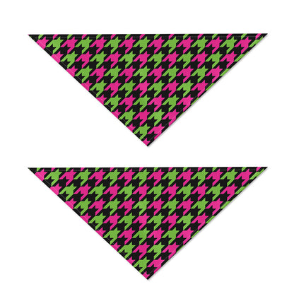 Pink And Green Houndstooth Pattern Print Dog Bandana