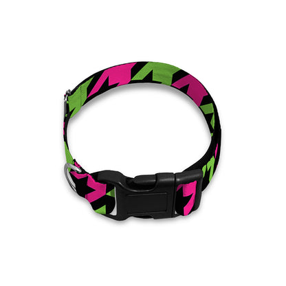Pink And Green Houndstooth Pattern Print Dog Collar