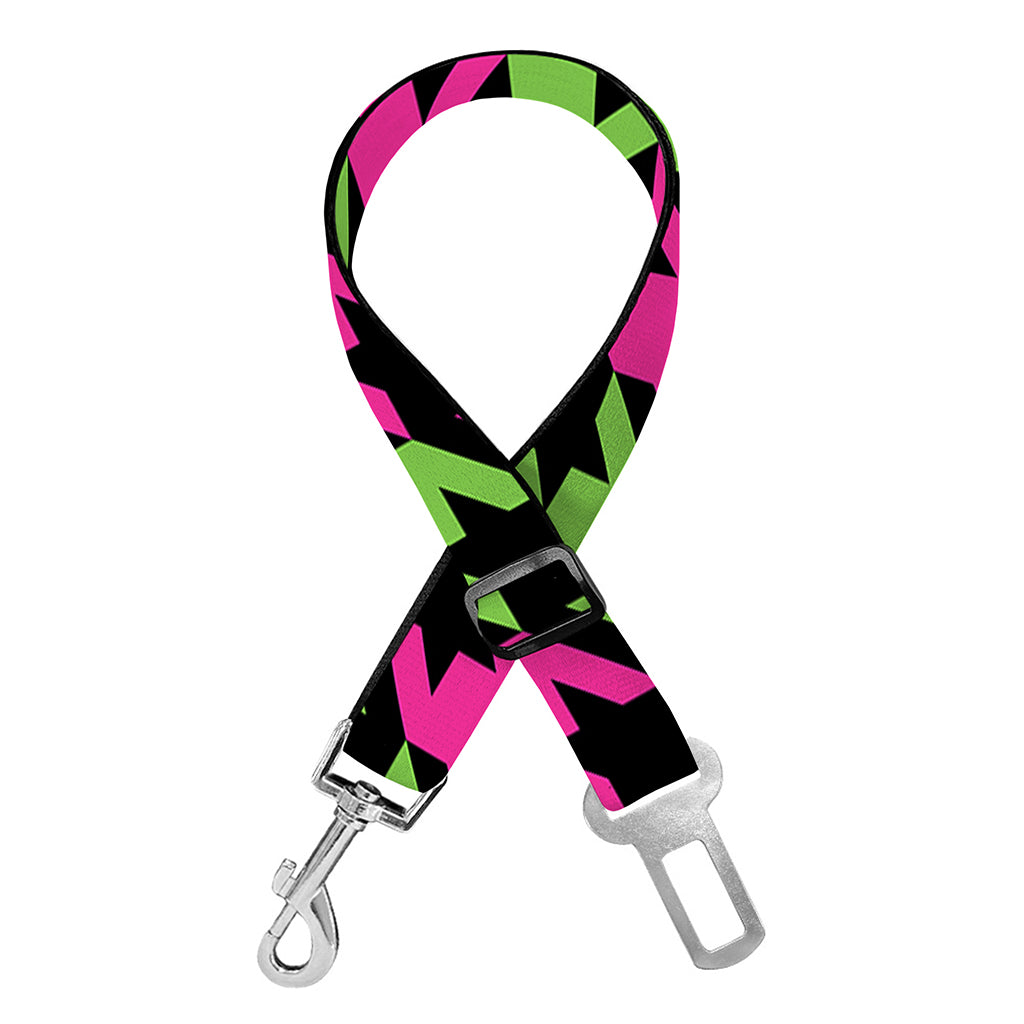Pink And Green Houndstooth Pattern Print Dog Seat Belt