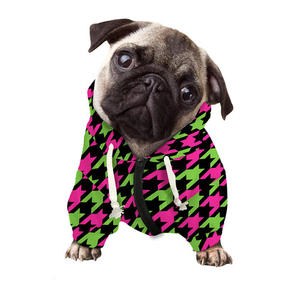 Pink And Green Houndstooth Pattern Print Dog Zip Up Hoodie