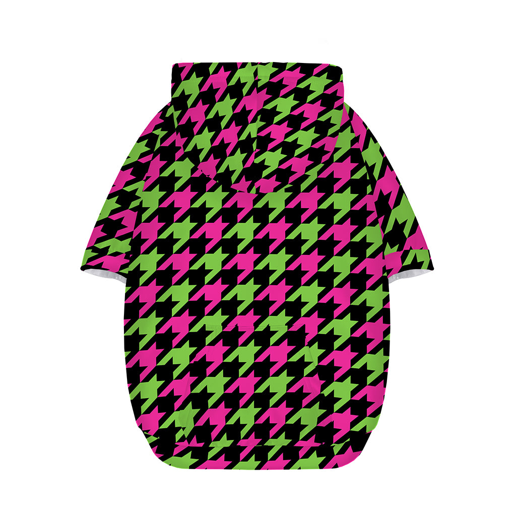 Pink And Green Houndstooth Pattern Print Dog Zip Up Hoodie