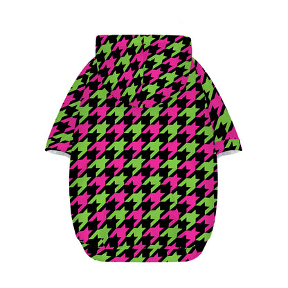 Pink And Green Houndstooth Pattern Print Dog Zip Up Hoodie