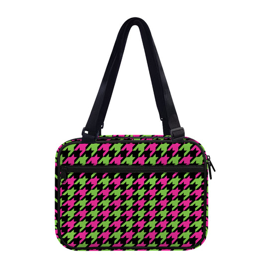 Pink And Green Houndstooth Pattern Print Double Strap Bible Bag