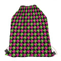 Pink And Green Houndstooth Pattern Print Drawstring Bag