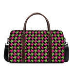 Pink And Green Houndstooth Pattern Print Duffle Bag