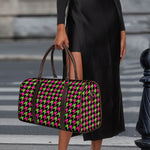 Pink And Green Houndstooth Pattern Print Duffle Bag