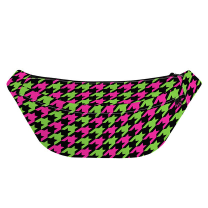 Pink And Green Houndstooth Pattern Print Fanny Pack