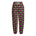 Pink And Green Houndstooth Pattern Print Fleece Lined Knit Pants