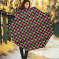 Pink And Green Houndstooth Pattern Print Foldable Umbrella