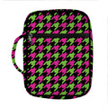 Pink And Green Houndstooth Pattern Print Front Pocket Bible Bag