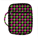 Pink And Green Houndstooth Pattern Print Front Pocket Bible Bag