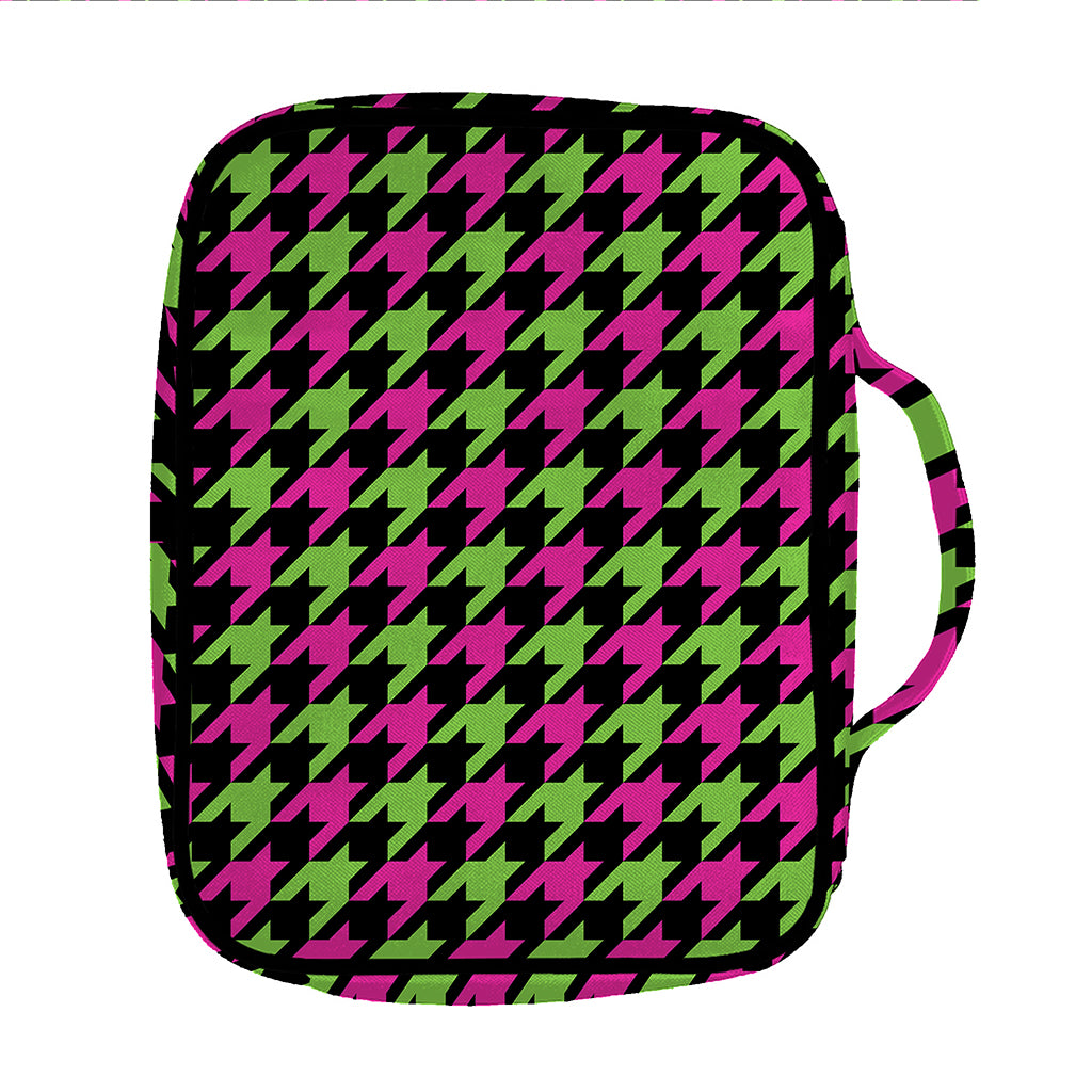 Pink And Green Houndstooth Pattern Print Front Pocket Bible Bag