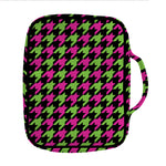 Pink And Green Houndstooth Pattern Print Front Pocket Bible Bag