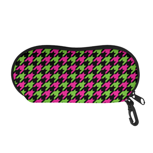 Pink And Green Houndstooth Pattern Print Glasses Case
