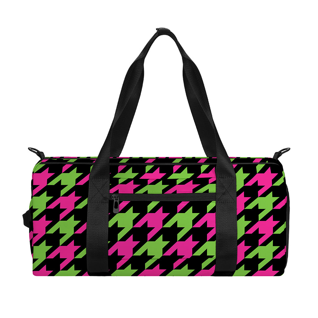 Pink And Green Houndstooth Pattern Print Gym Bag