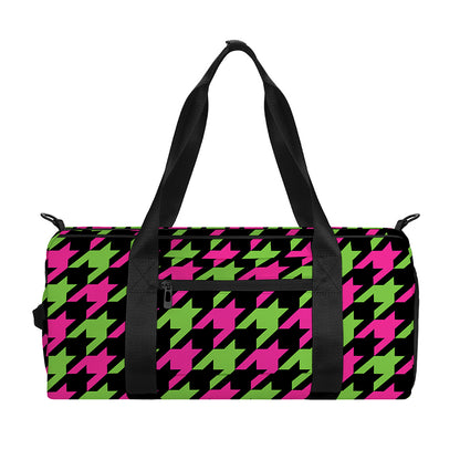 Pink And Green Houndstooth Pattern Print Gym Bag