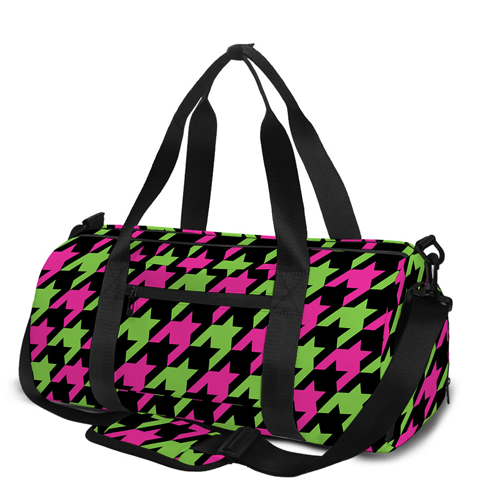 Pink And Green Houndstooth Pattern Print Gym Bag