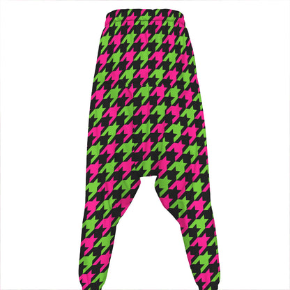 Pink And Green Houndstooth Pattern Print Hammer Pants