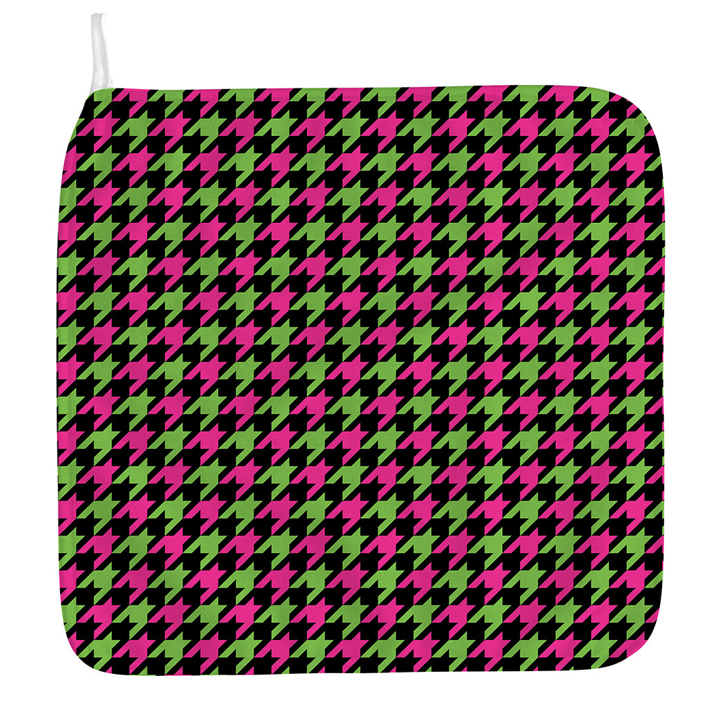 Pink And Green Houndstooth Pattern Print Hand Towel