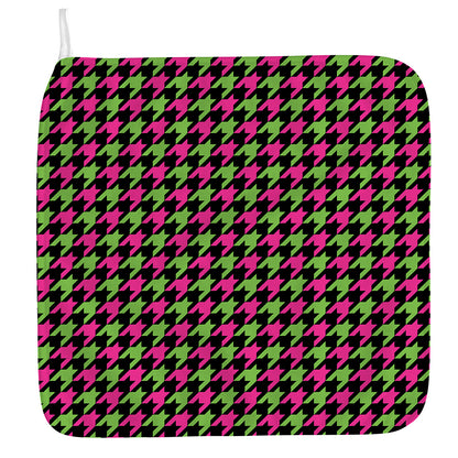 Pink And Green Houndstooth Pattern Print Hand Towel