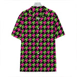 Pink And Green Houndstooth Pattern Print Hawaiian Shirt