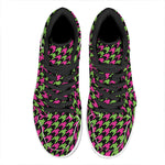 Pink And Green Houndstooth Pattern Print High Top Leather Sneakers