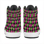 Pink And Green Houndstooth Pattern Print High Top Leather Sneakers
