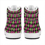 Pink And Green Houndstooth Pattern Print High Top Leather Sneakers