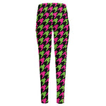 Pink And Green Houndstooth Pattern Print High-Waisted Pocket Leggings