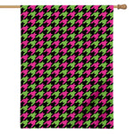 Pink And Green Houndstooth Pattern Print House Flag