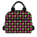 Pink And Green Houndstooth Pattern Print Insulated Lunch Bag