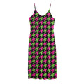 Pink And Green Houndstooth Pattern Print Jersey Midi Cami Dress