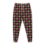 Pink And Green Houndstooth Pattern Print Jogger Pants