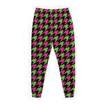 Pink And Green Houndstooth Pattern Print Jogger Pants