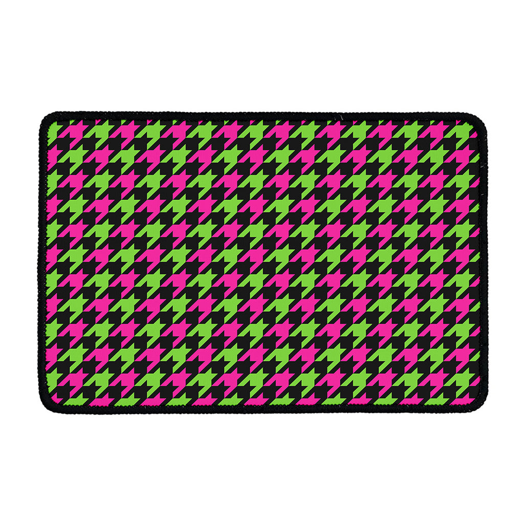 Pink And Green Houndstooth Pattern Print Kitchen Mat