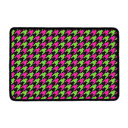 Pink And Green Houndstooth Pattern Print Kitchen Mat