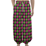 Pink And Green Houndstooth Pattern Print Lantern Pants