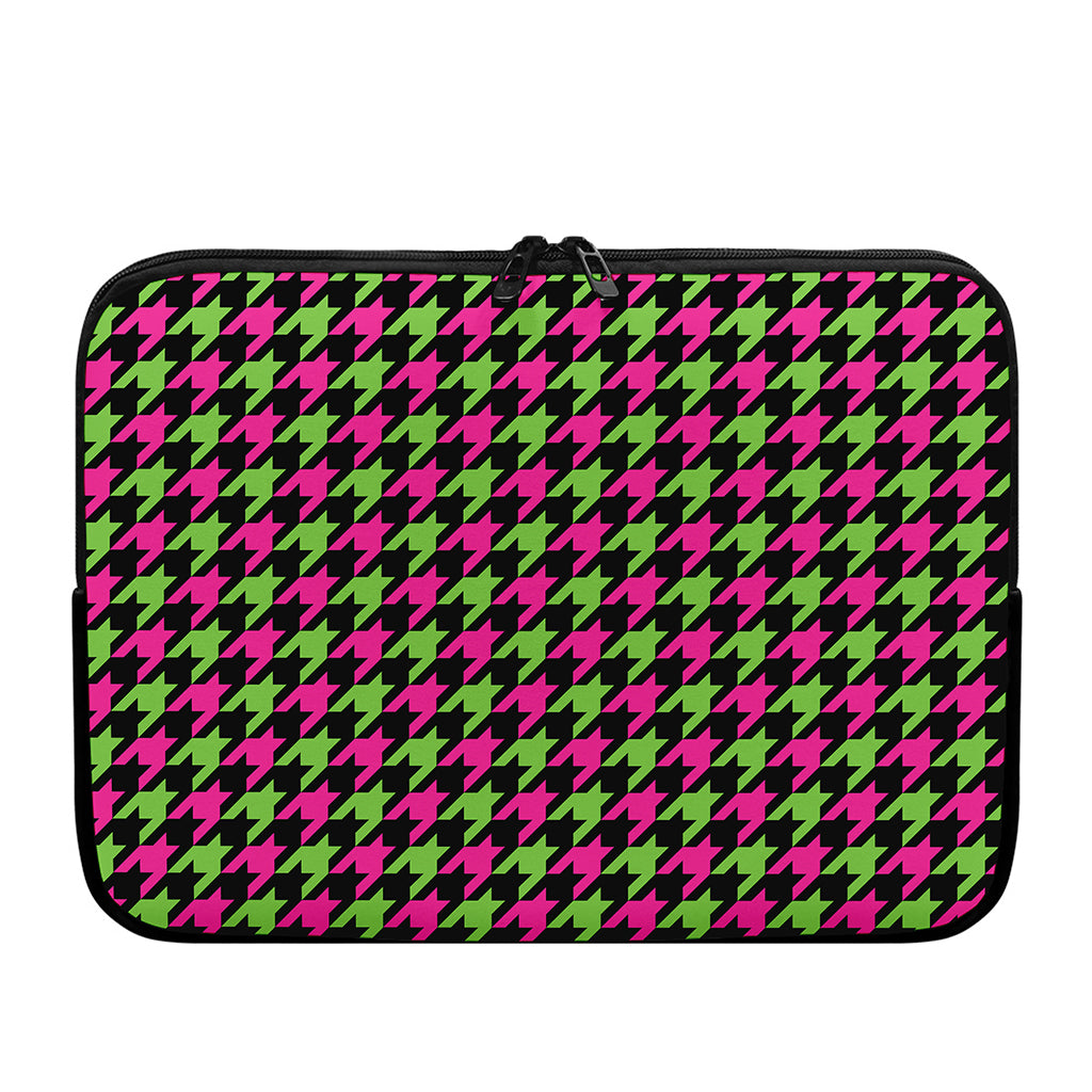 Pink And Green Houndstooth Pattern Print Laptop Sleeve