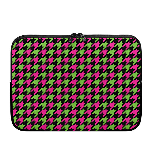 Pink And Green Houndstooth Pattern Print Laptop Sleeve